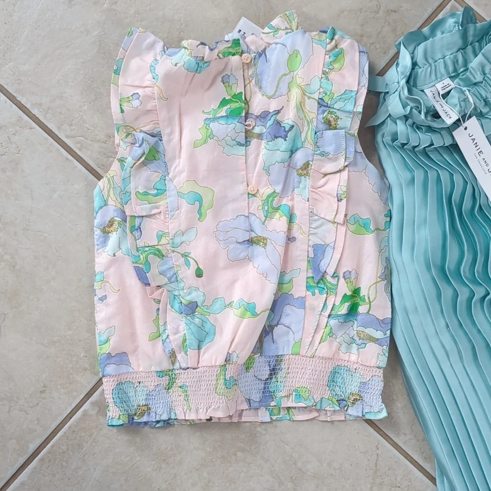 Pink Floral Top and Pleated Bubble Aqua Pant Set Janie And Jack Size 7 NWT - Picture 5 of 10